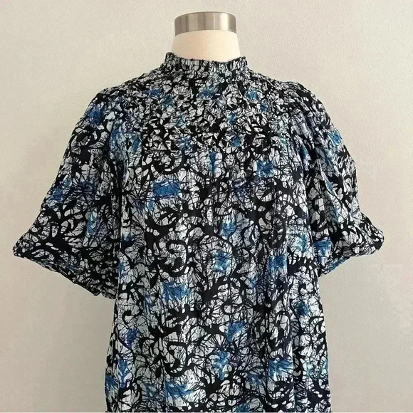 Love The Label Lillian Puffed Sleeve Dress Blue Pattern Sz S - Picture 5 of 11